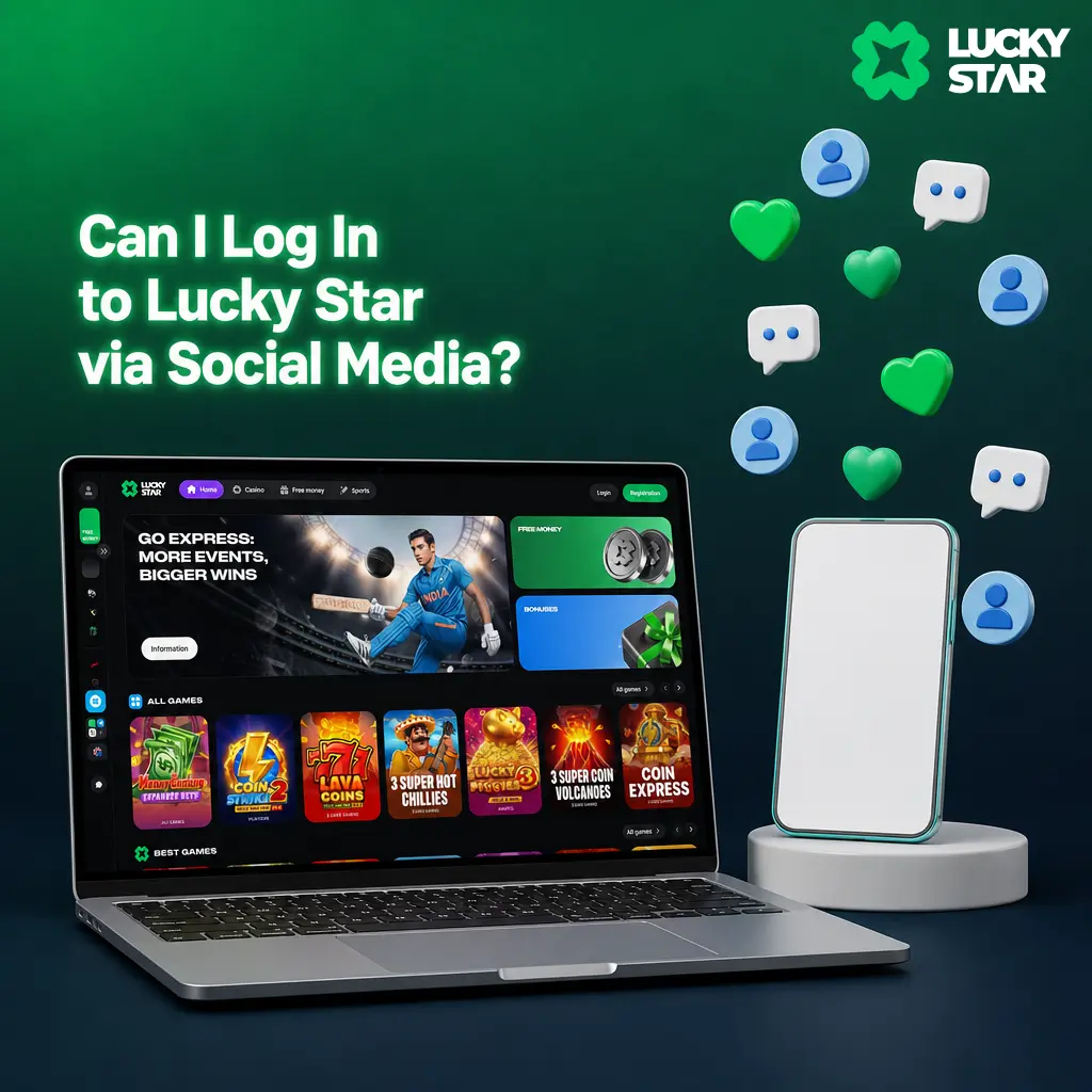 Lucky Star login screen showing Google and Telegram social media sign-in icons next to phone and email fields