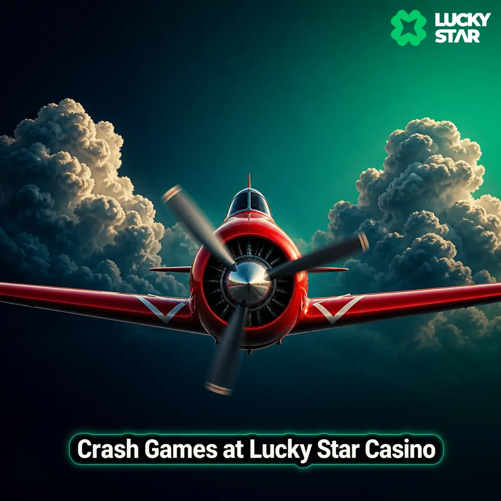 Crash games at Lucky Star Casino featuring Aviator, JetX, Spaceman, Rocketman, Balloon, and Crash X with rising multipliers.