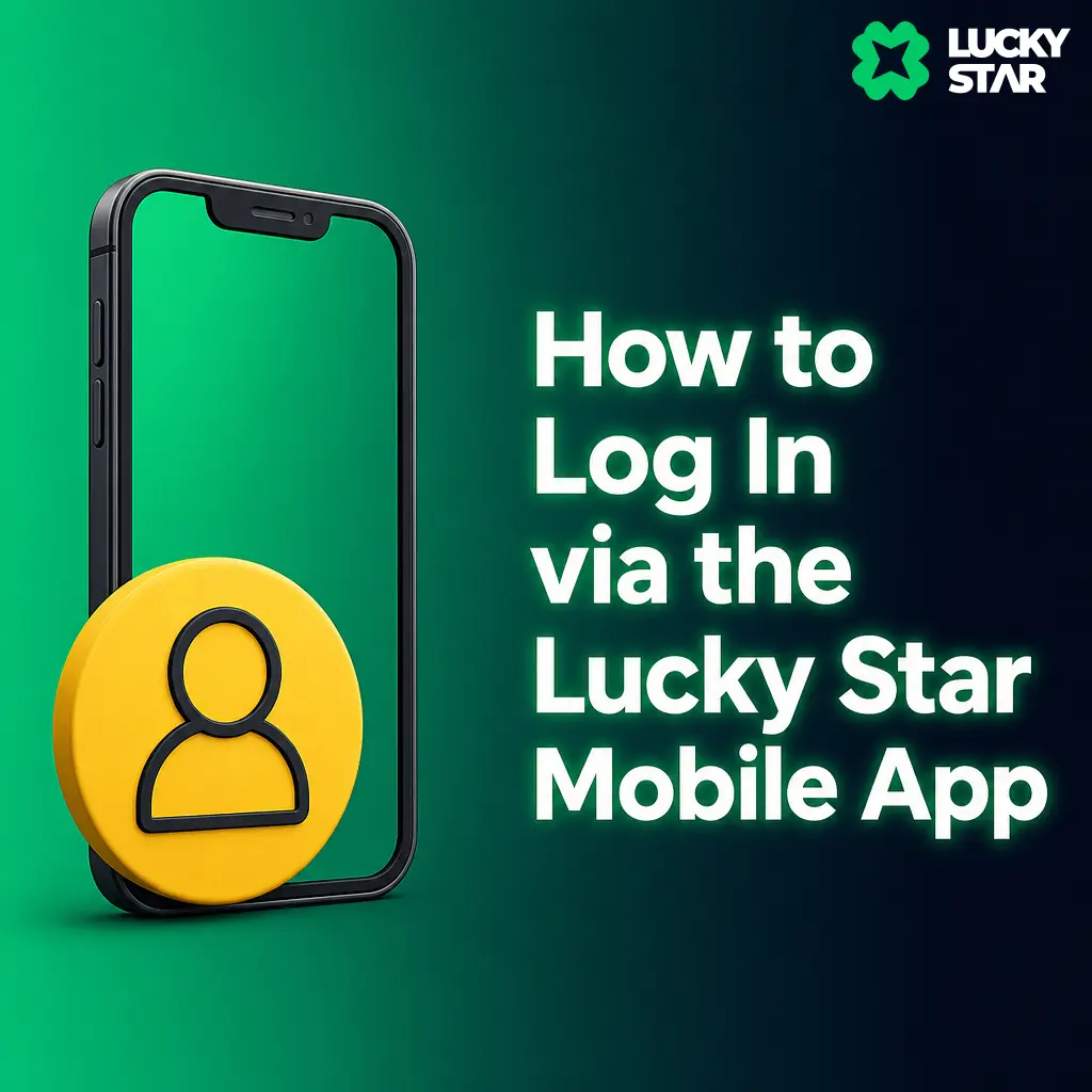 Step-by-step guide showing how to log in to the Lucky Star mobile app using registered mobile number and password