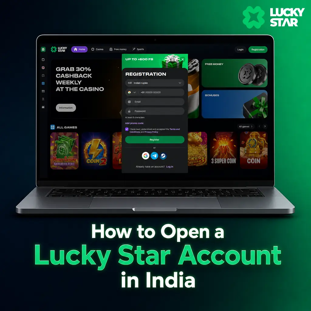 Step-by-step guide to registering a Lucky Star account in India, selecting INR currency, and verifying with OTP correctly.