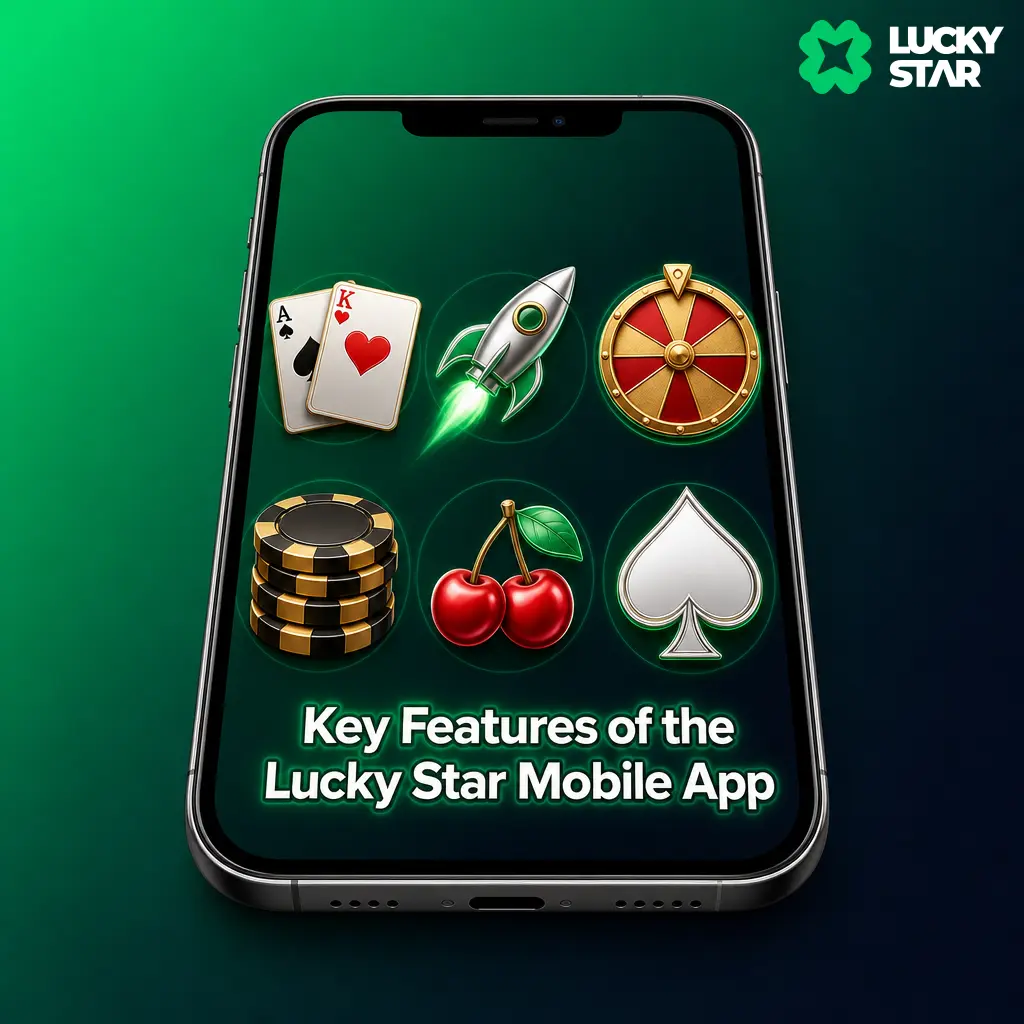 Lucky Star mobile app features: INR currency, UPI/Paytm support, 2,000+ casino games, live sports odds, and Face ID login.