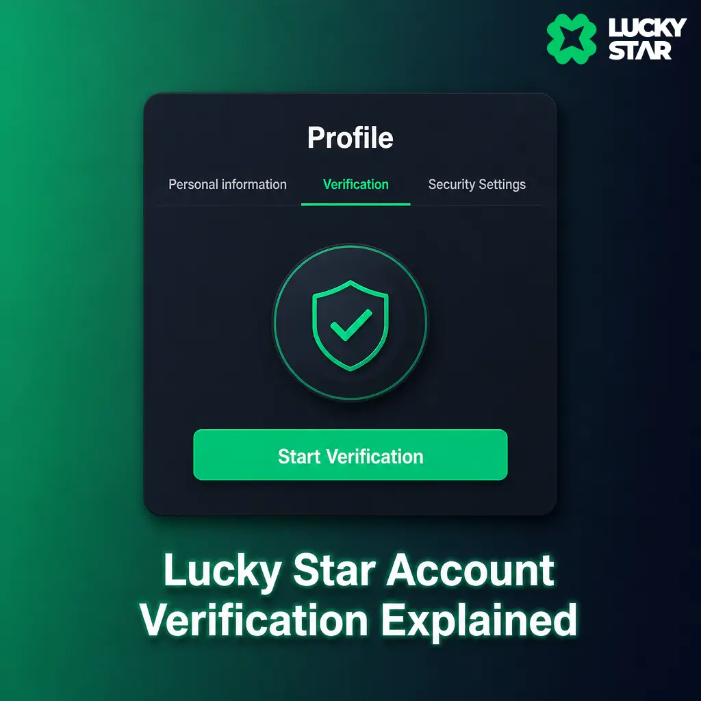 Lucky Star account verification process showing ID, selfie, and address proof requirements for withdrawals