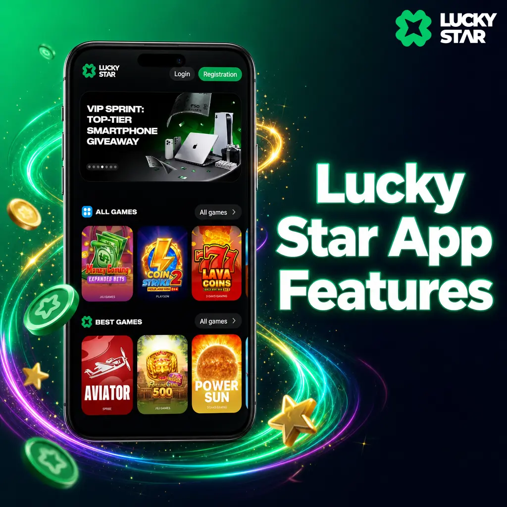 Lucky Star app showing sportsbook, casino, Aviator lobby, UPI payments, and live cricket, kabaddi, football odds.
