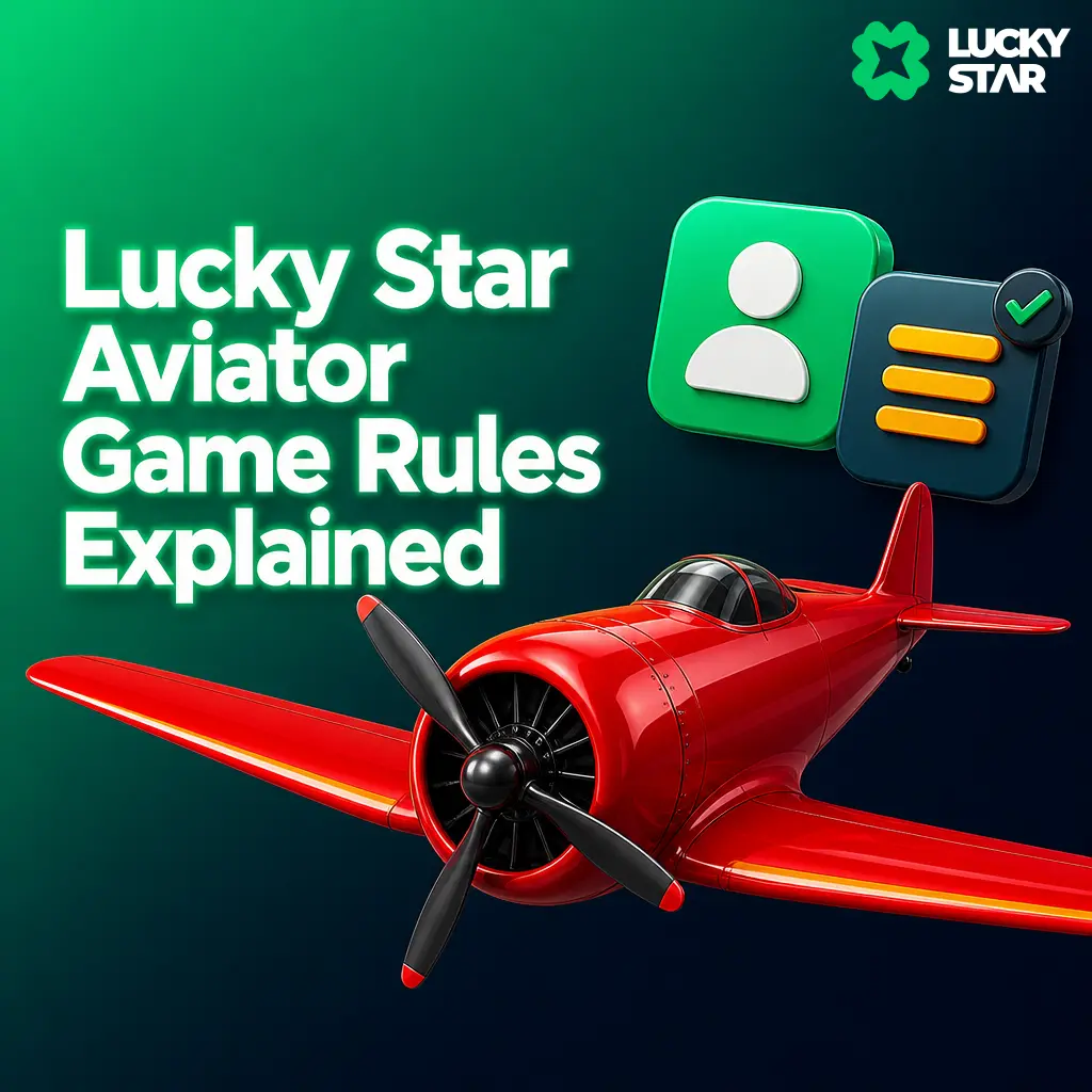 Lucky Star Aviator game rules showing crash multiplier, stake limits, auto cash out, and dual bet panel features