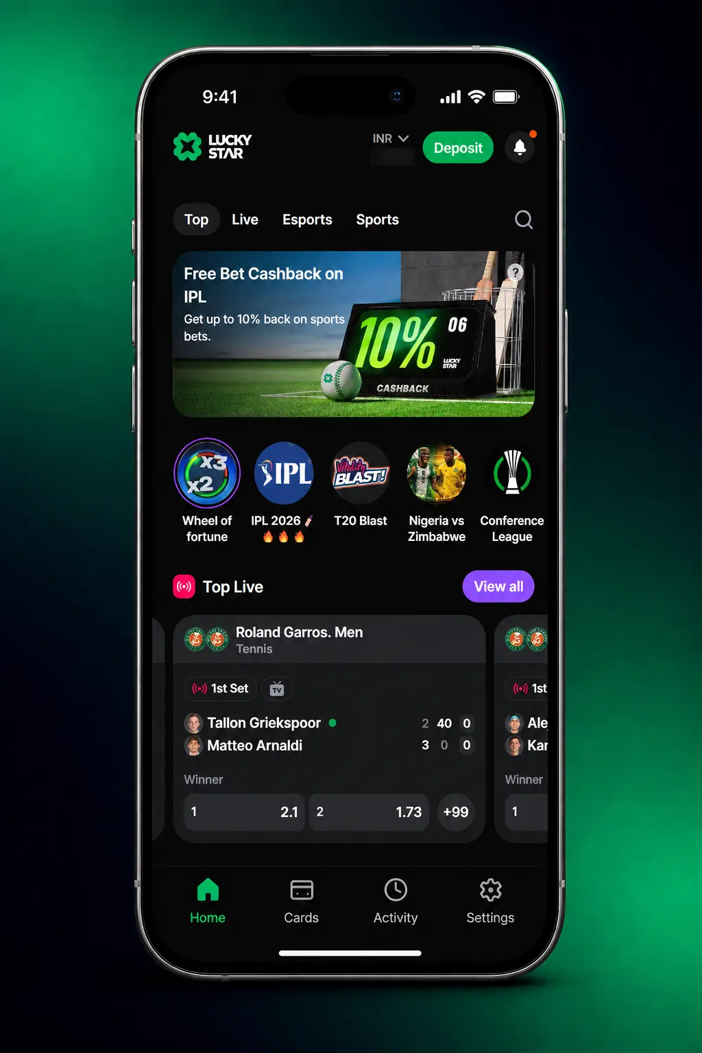 Lucky Star basketball betting app screenshot showing mobile interface with live odds and quarter updates
