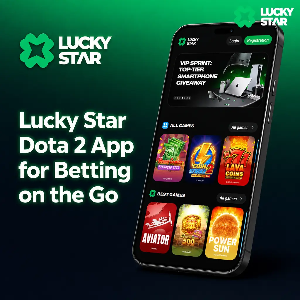 Lucky Star Dota 2 betting app interface showing live odds, match center, and eSports betting markets on mobile