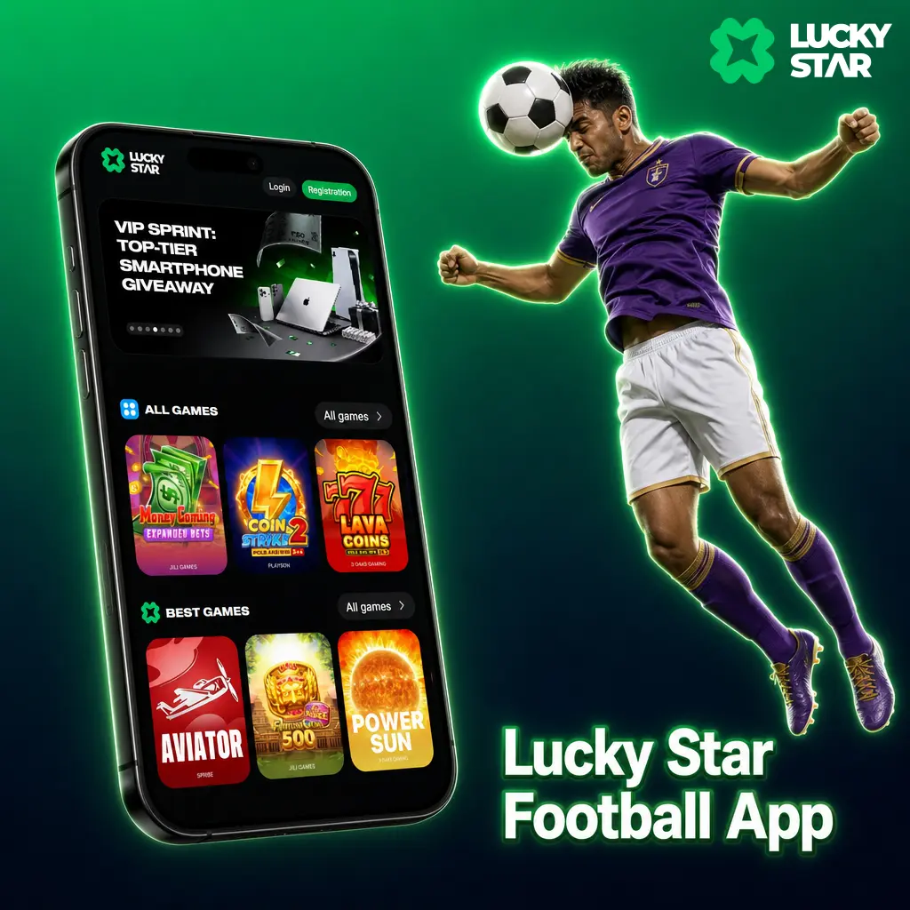 Lucky Star Football App icon for Android and iOS, offering live scores, odds, cash-out, and live streaming