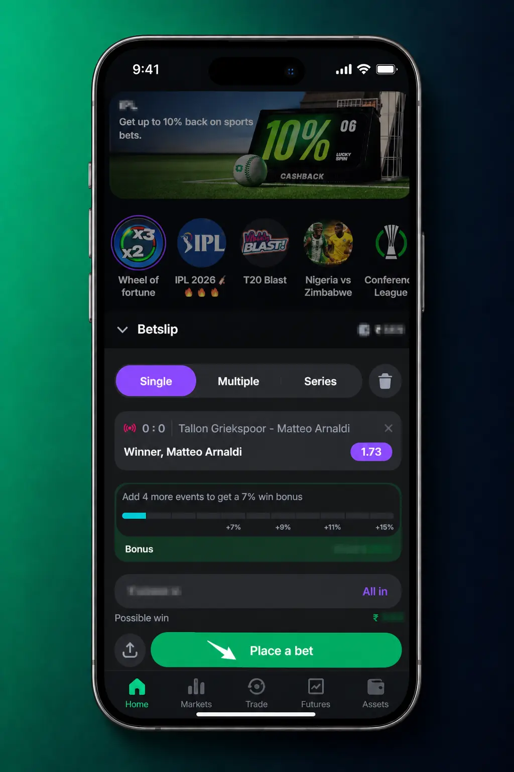 Lucky Star Formula 1 betting app screenshot showing live odds, race markets and account dashboard on mobile