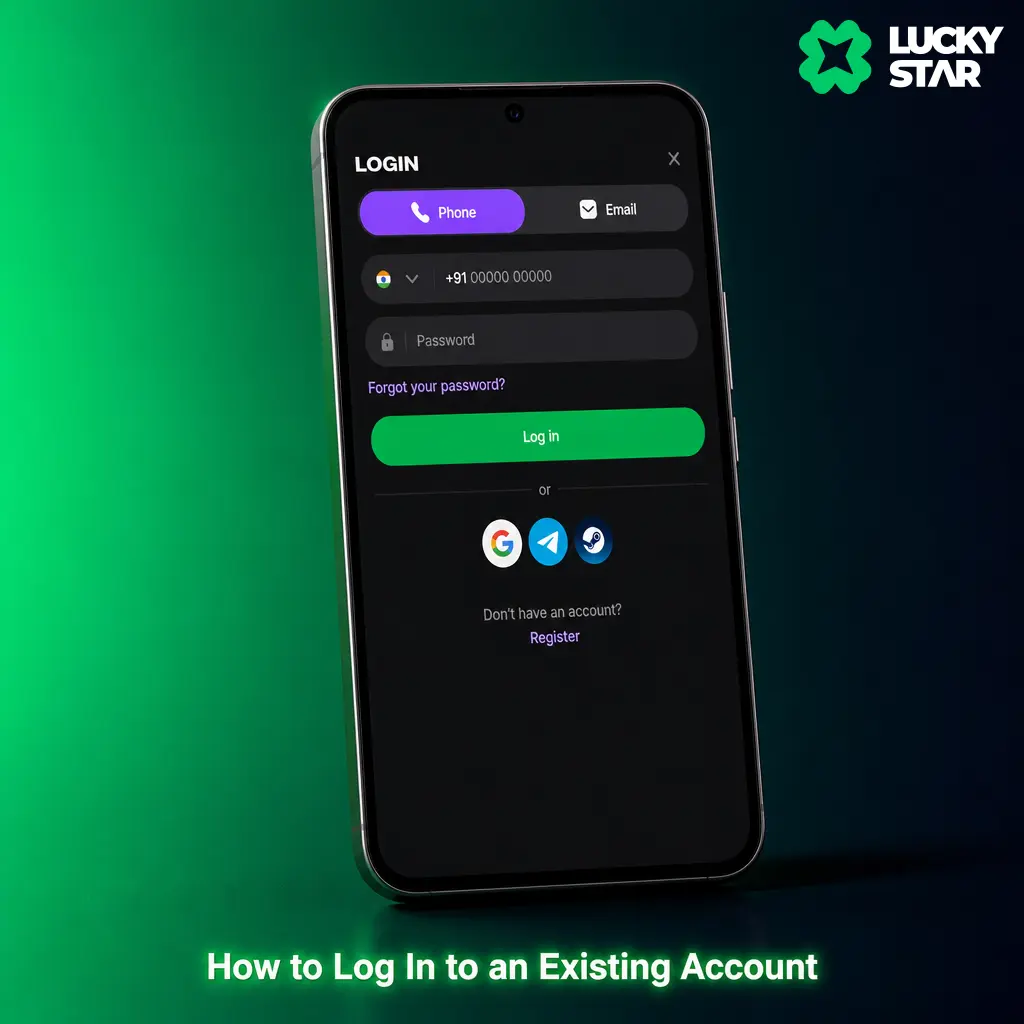 Step-by-step guide to logging into the Lucky Star app using phone or email and password