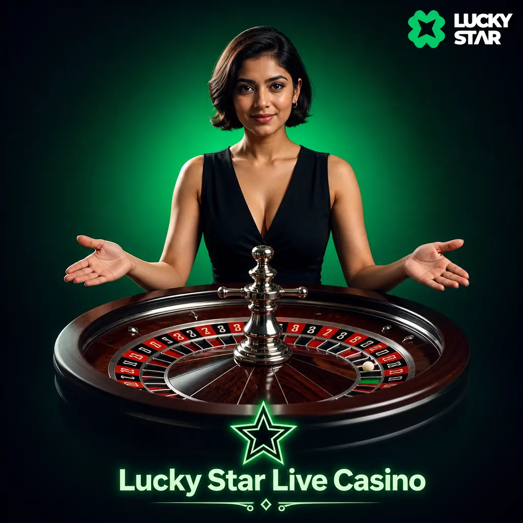 Lucky Star Live Casino: HD streamed Teen Patti, Andar Bahar, Blackjack, and Roulette with real dealers and Rupee tables.