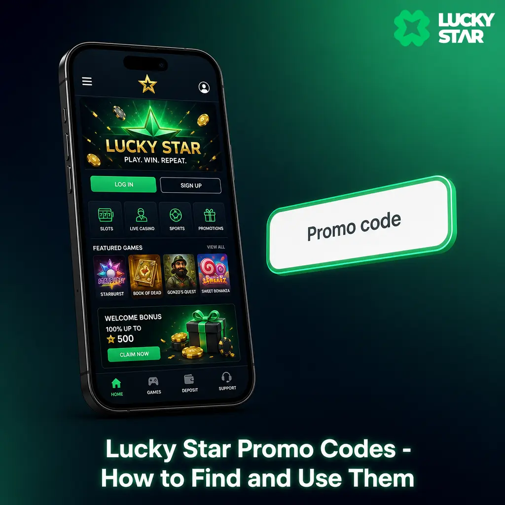 Lucky Star promo codes entered on registration or Wallet's Promo Code tab for bonus spins and free bets