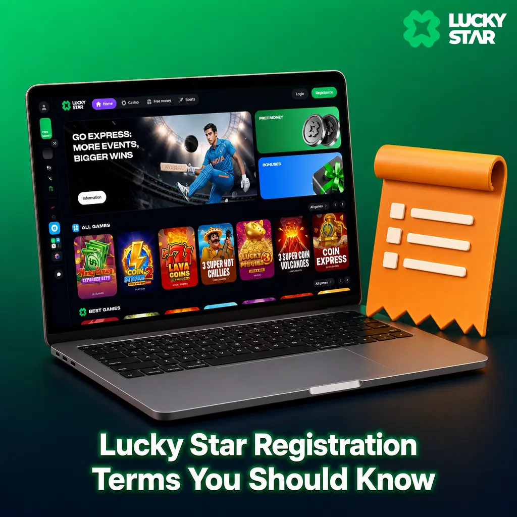 Lucky Star registration terms: one account per player, accurate ID details, and your own payment method required to avoid suspension.