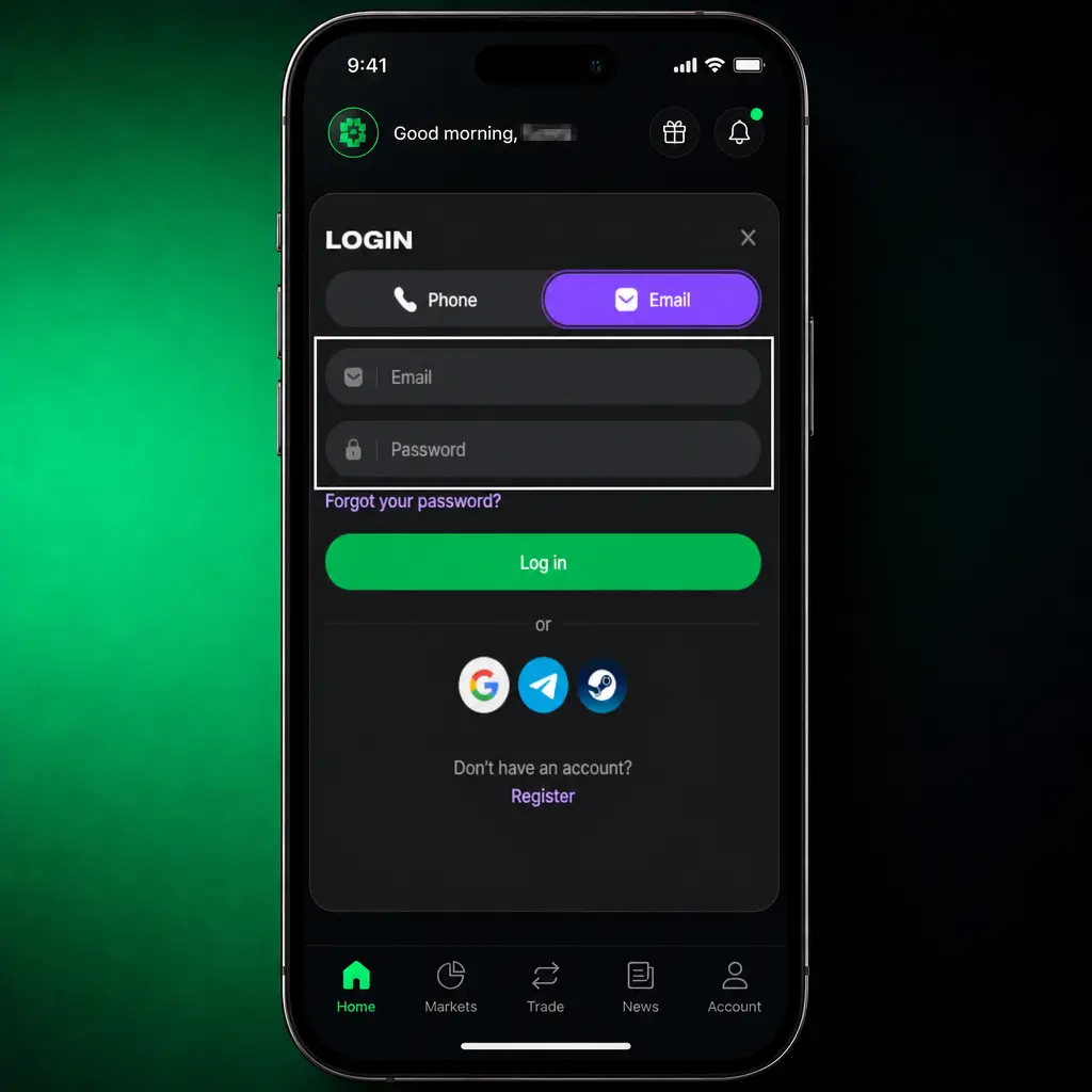 Step-by-step login screenshot for Lucky Star account showing phone/email field, password entry, and dashboard access