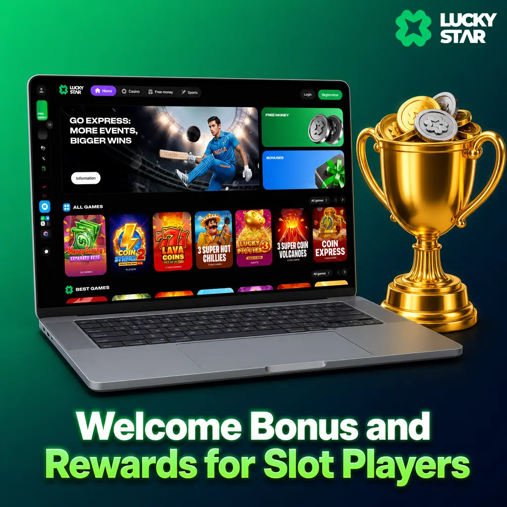 Lucky Star welcome bonus: 150% match up to 25,000 INR plus 130 Free Spins on Fruit Party for new slot players