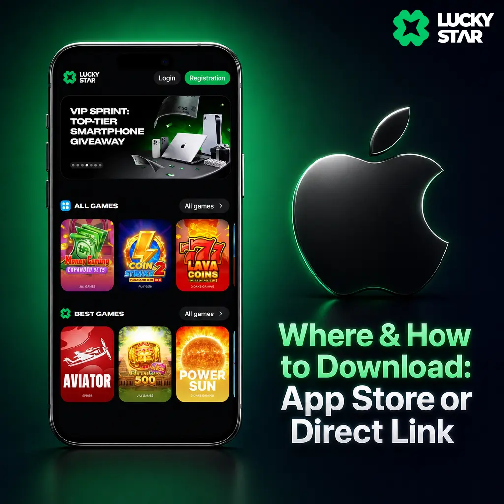 Download Lucky Star app via App Store or direct link for iOS, including Web App option for restricted regions