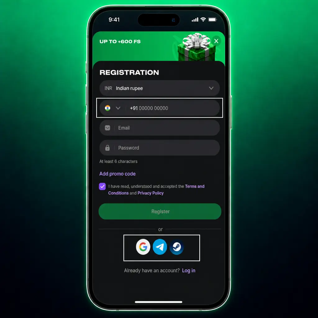 Step-by-step screenshot showing how to register at Lucky Star in 5 easy steps using mobile number or email.