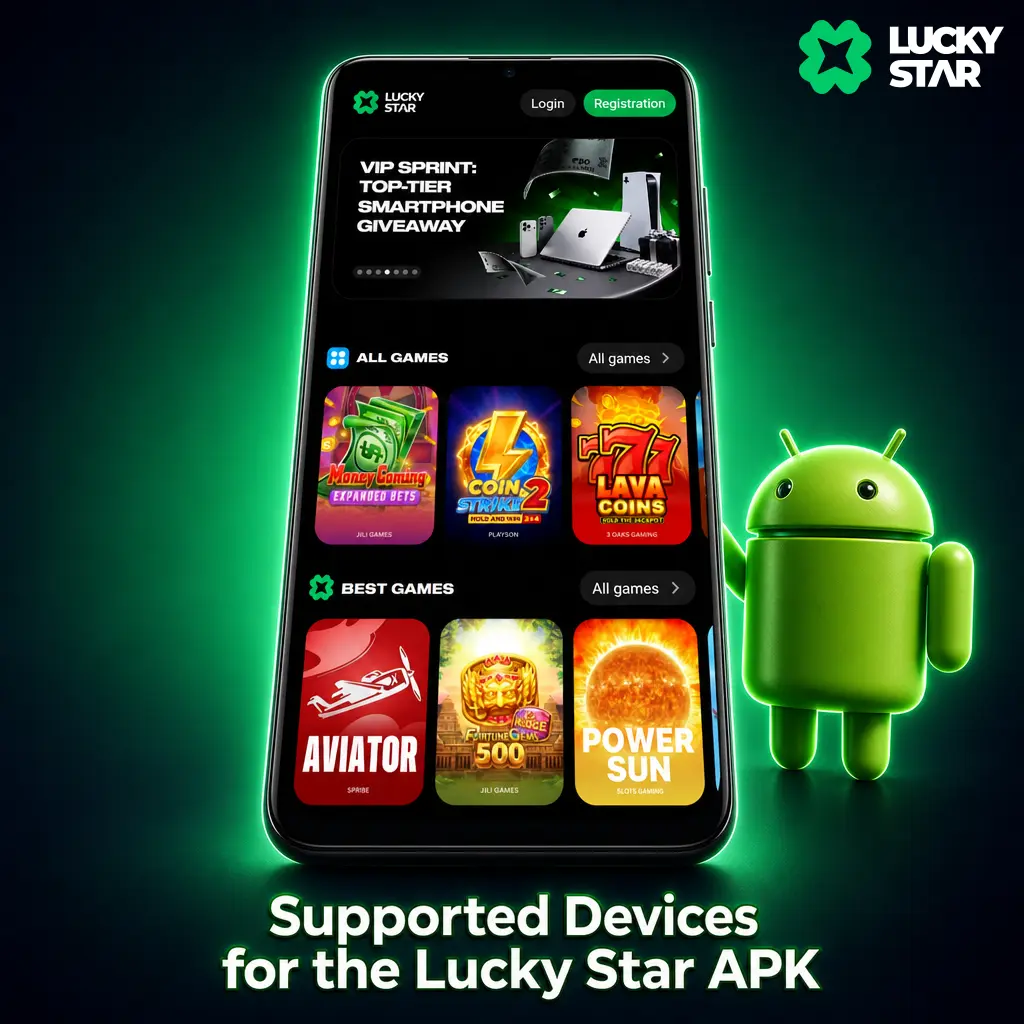 Compatible Android phones for Lucky Star APK including Samsung, Sony, Huawei, OnePlus, Oppo, Google, Xiaomi, and Poco models